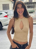 Zoey | Dames Keyhole Mouwloze Crop Top Festival