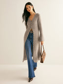 Zuri | Vrouwen V-hals Langlijn Brei Lange Mouwen Cardigan