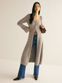 Zuri | Vrouwen V-hals Langlijn Brei Lange Mouwen Cardigan