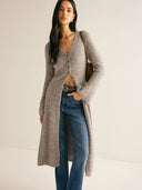 Zuri | Vrouwen V-hals Langlijn Brei Lange Mouwen Cardigan