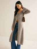 Zuri | Vrouwen V-hals Langlijn Brei Lange Mouwen Cardigan