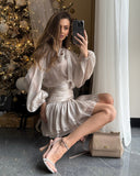Becky | Vrouwelijke Flowy Mini Party Dress met Ballonmouwen