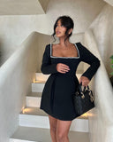 Frankie | Dames Lange Mouw Mini Feestjurk met Pareldetails