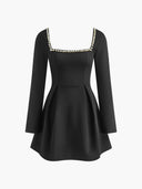 Frankie | Dames Lange Mouw Mini Feestjurk met Pareldetails