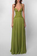 Kelsey | Green pleated maxi dress