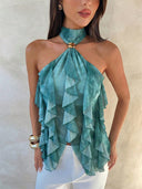 Sabrina | Dames Halter Ruffle Mouwloze Doorzichtige Laagjes Feesttop