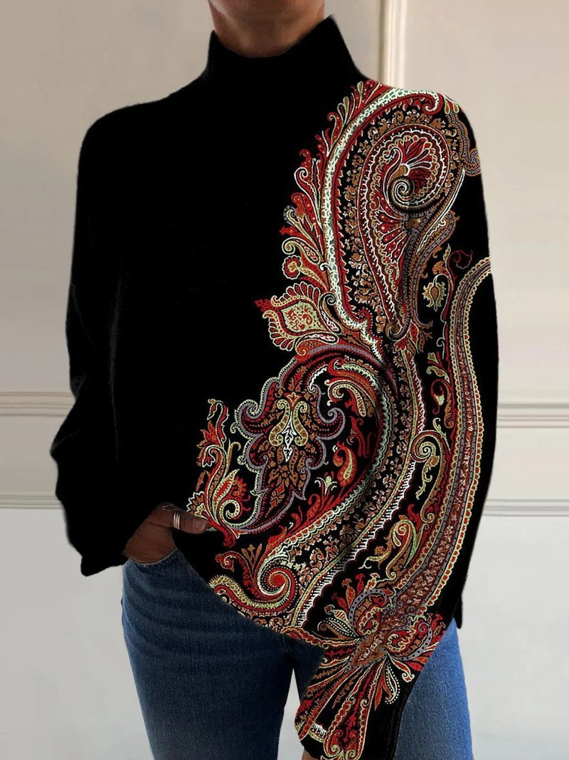 Sweter z Asymetrycznym Wzorem Paisley
