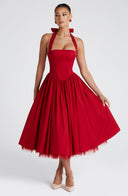 Ava | Rood geplooide midi-jurk