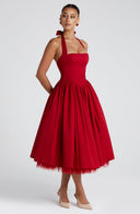 Ava | Rood geplooide midi-jurk
