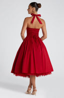 Ava | Rood geplooide midi-jurk