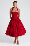 Ava | Rood geplooide midi-jurk
