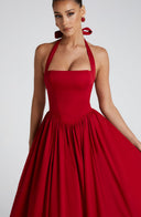 Ava | Rood geplooide midi-jurk
