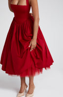 Ava | Rood geplooide midi-jurk