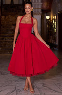 Ava | Rood geplooide midi-jurk