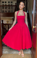 Ava | Rood geplooide midi-jurk