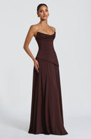 Eleanor | Bruine geplooide maxi-jurk