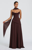 Eleanor | Bruine geplooide maxi-jurk