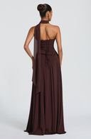 Eleanor | Bruine geplooide maxi-jurk