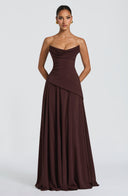 Eleanor | Bruine geplooide maxi-jurk